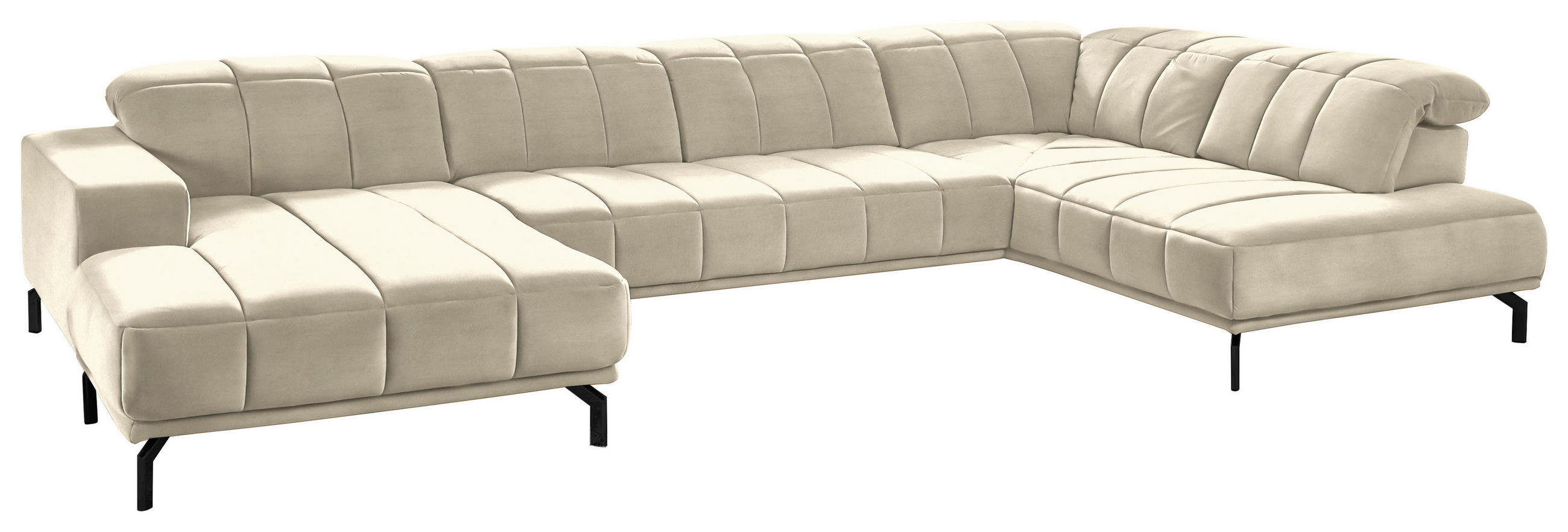 WOHNLANDSCHAFT Creme, Naturfarben Velours  - Creme/Schwarz, Design, Textil/Metall (195/383/219cm) - Beldomo Style