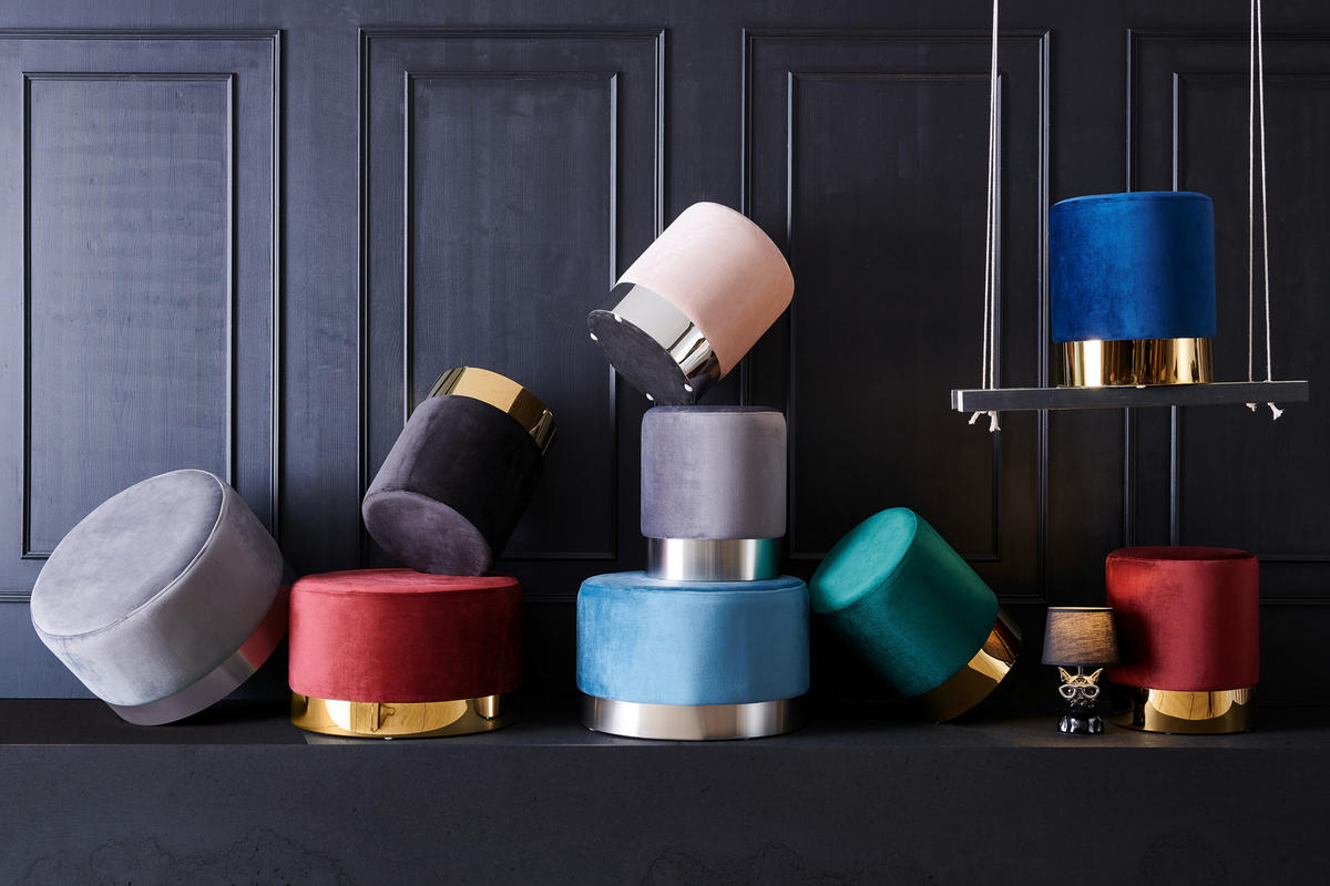 HOCKER in Metall, Textil Rosa, Chromfarben  - Chromfarben/Rosa, Trend, Textil/Metall (35/42/35cm) - Xora