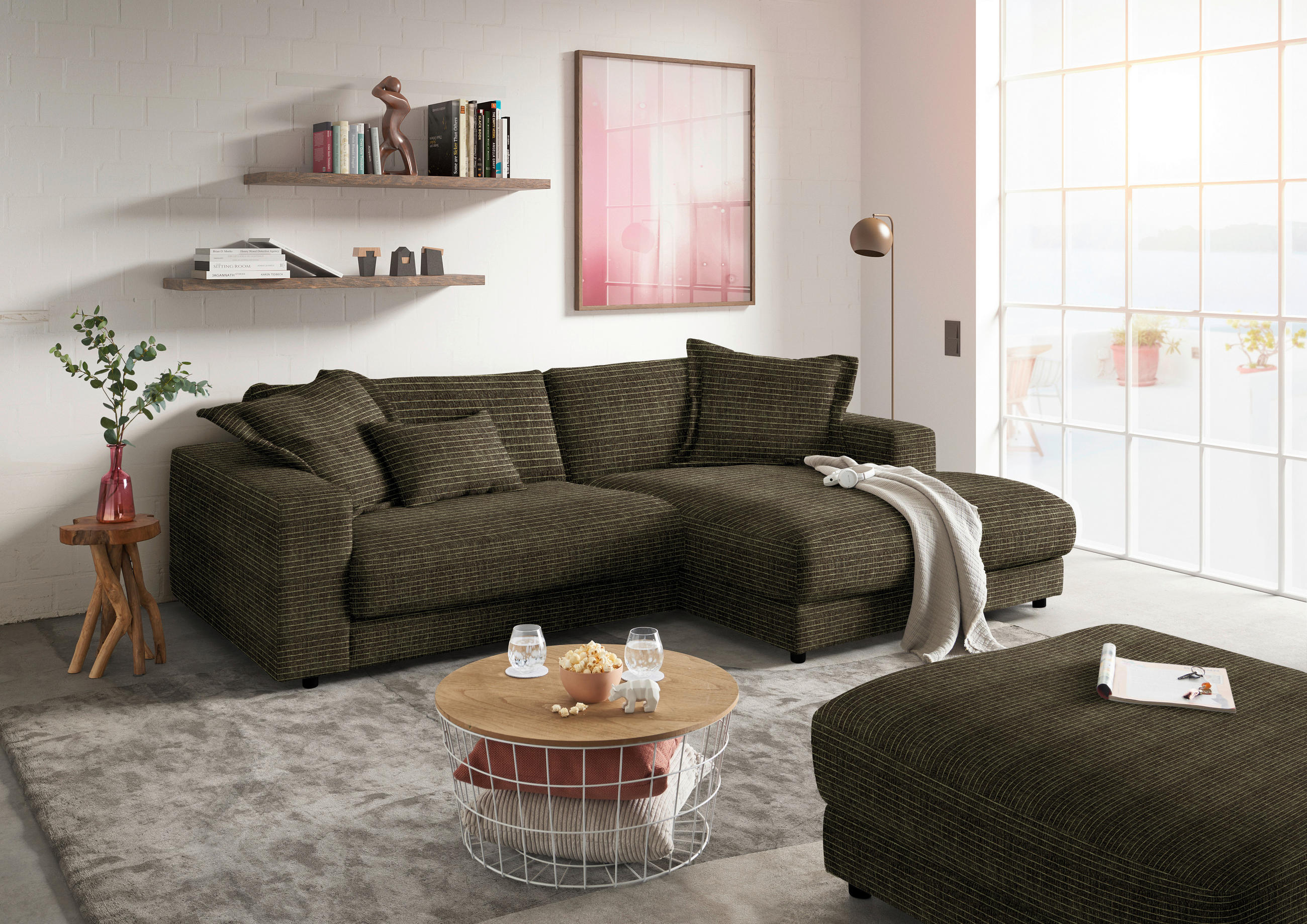 HOCKER in Textil Olivgrün  - Schwarz/Olivgrün, Design, Kunststoff/Textil (100/86/100cm) - Lomoco