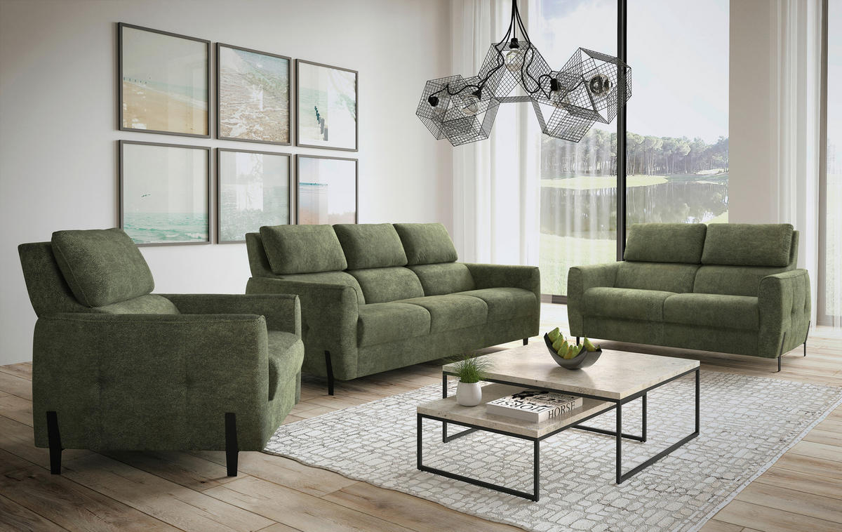 3-SITZER-SOFA Plüsch Dunkelgrün  - Dunkelgrün/Schwarz, Design, Textil/Metall (209/91/101cm) - Stylife