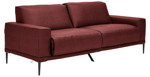 2,5-SITZER in Leder Bordeaux - Bordeaux/Schwarz, Design, Leder/Metall (200/102/92cm) - Johann Jakob
