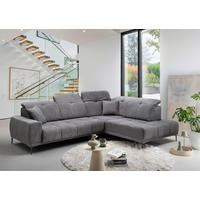 ECKSOFA NESTO Dunkelgrau Chenille Zierkissen, Kopfteilverstellung, Sitzvorzug  - Dunkelgrau/Schwarz, Basics, Textil/Metall (305/232cm) - Livetastic