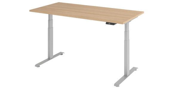 SCHREIBTISCH 160/80/64,5-129,5 cm Silberfarben, Eichefarben höhenverstellbar  - Eichefarben/Silberfarben, KONVENTIONELL, Holzwerkstoff/Metall (160/80/64,5-129,5cm) - Venda