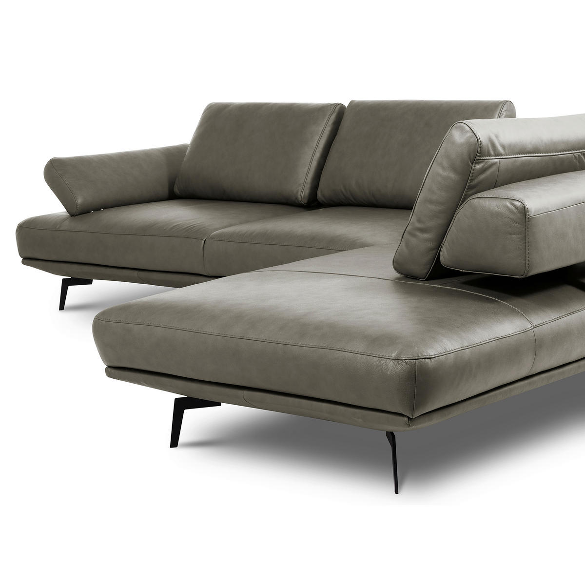 ECKSOFA Grau Echtleder  - Schwarz/Grau, Design, Leder/Metall (306/237cm) - Livetastic