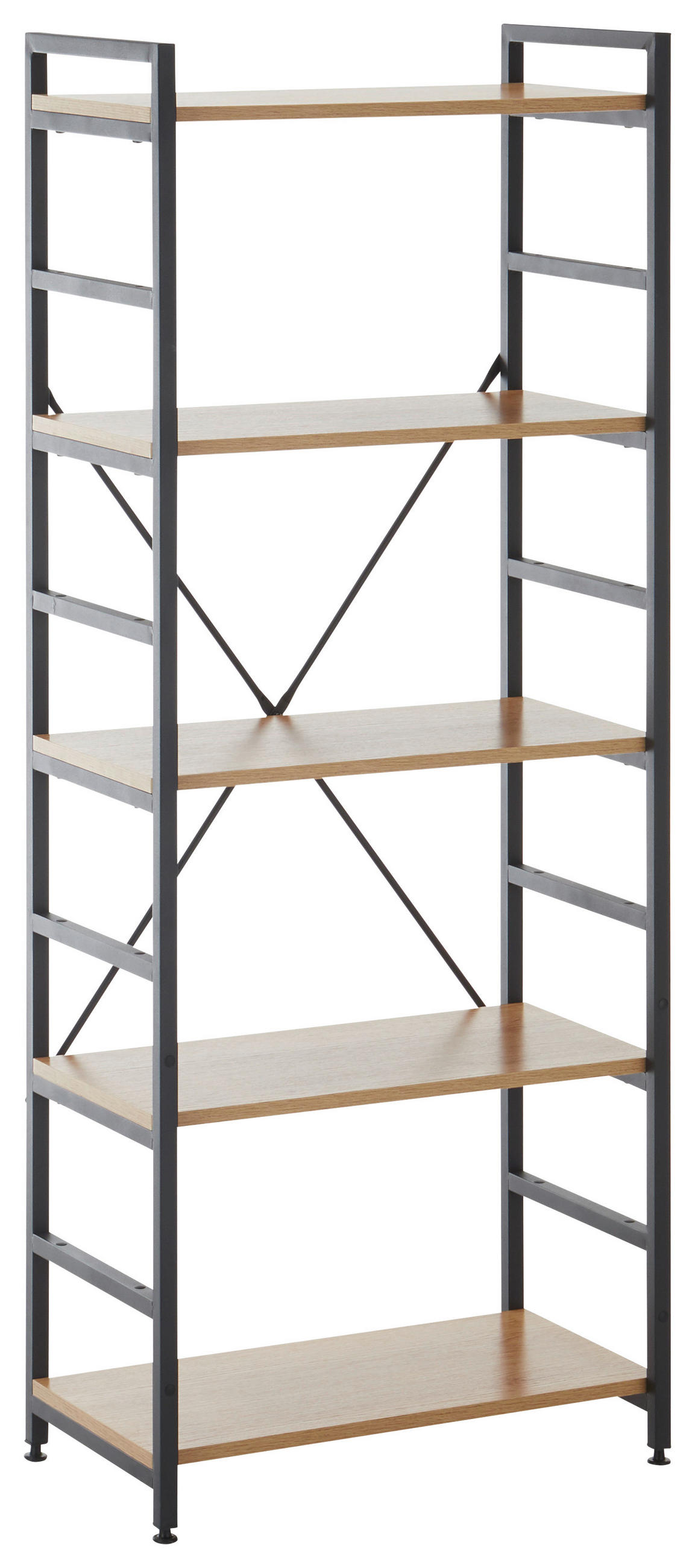 REGÁL, černá, barvy dubu, železo, 60/151/34 cm