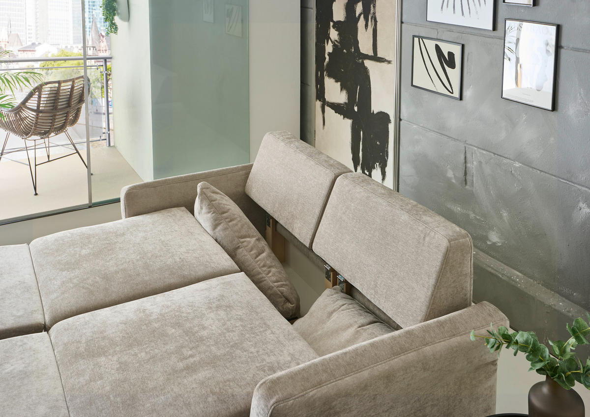 SCHLAFSOFA Chenille Hellbraun  - Hellbraun/Schwarz, KONVENTIONELL, Textil/Metall (186/90/100cm) - Beldomo Style