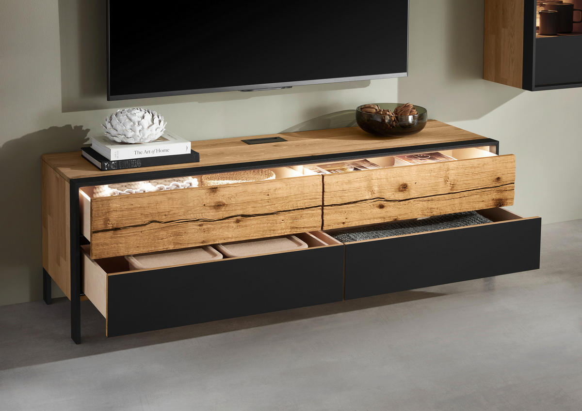 LOWBOARD 164/52,6/44,6 cm  - Eichefarben/Graphitfarben, Natur, Glas/Holz (164/52,6/44,6cm) - Valdera