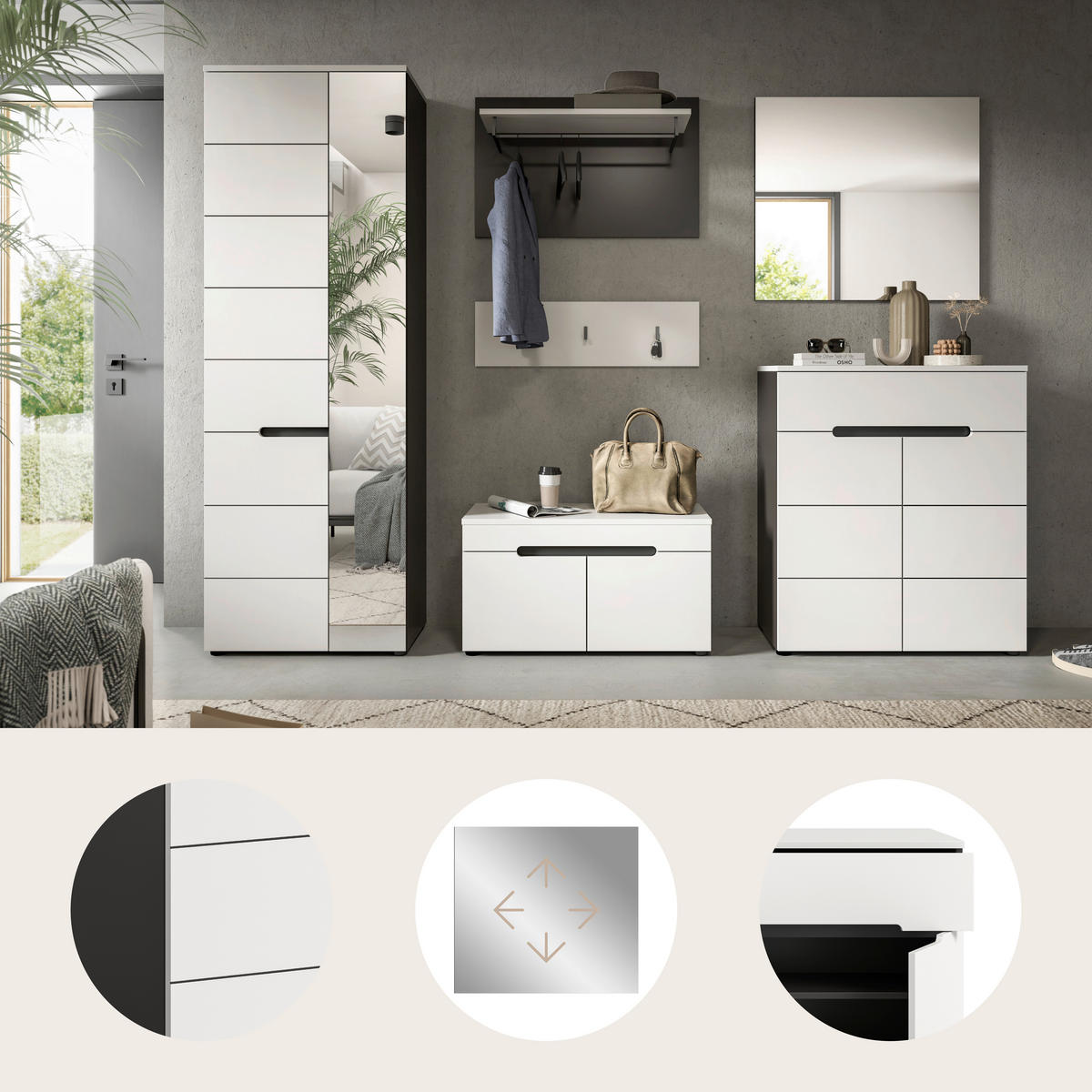 ELŐSZOBAFAL - fehér/szürke, Design, faalapú anyag (265/190/37cm) - Livetastic