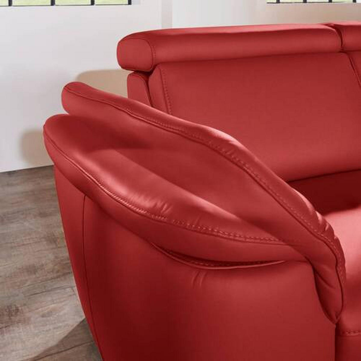 ECKSOFA in Echtleder Rot  - Rot/Alufarben, Design, Leder/Metall (271/239cm) - Cantus
