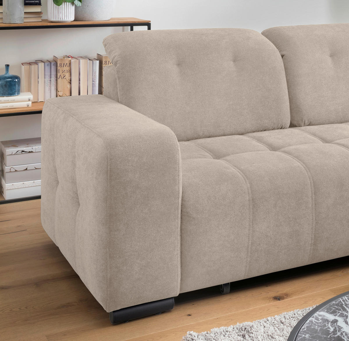 ECKSOFA Mikrofaser Beige  - Beige/Schwarz, Modern, Textil/Metall (292/185cm) - Livetastic