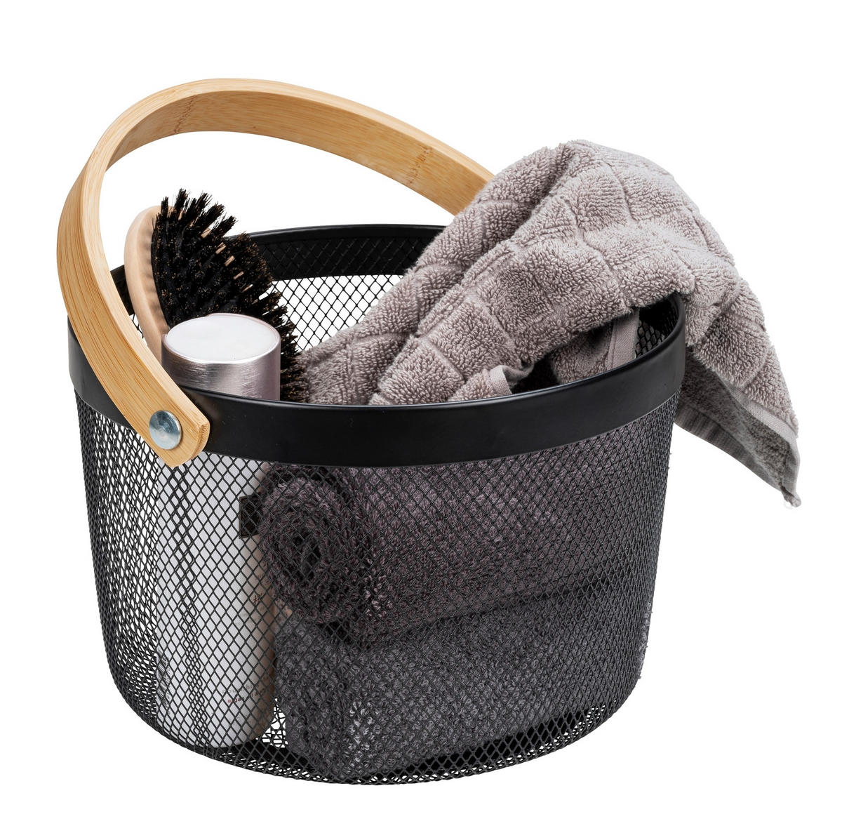 TÁROLÓKOSÁR  - natúr/fekete, Konventionell, fa/fém (25/17/25cm) - Wenko