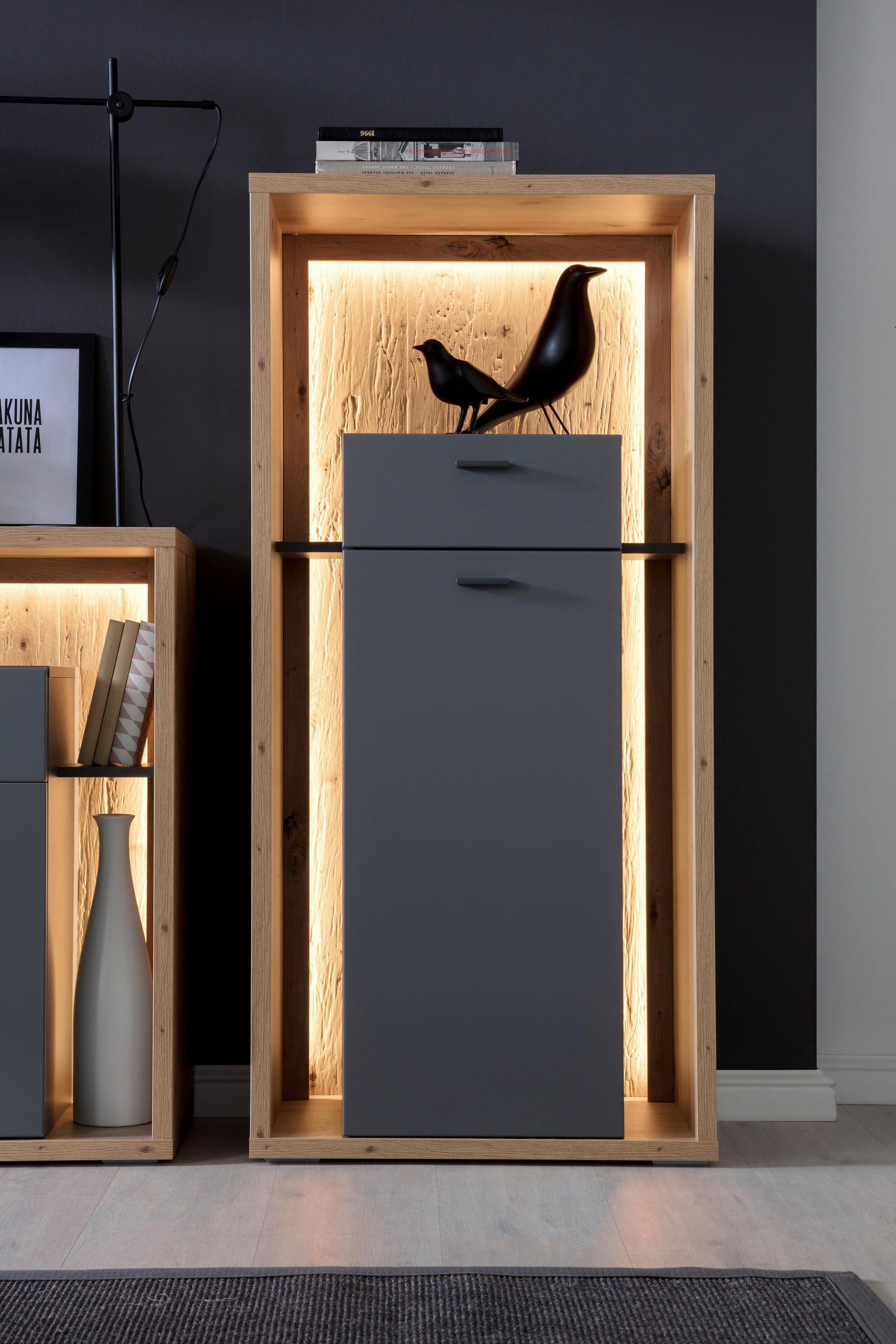 HIGHBOARD Colombo 66/141/40 cm  - Eichefarben/Grau, Design, Holzwerkstoff/Metall (66/141/40cm) - MID.YOU