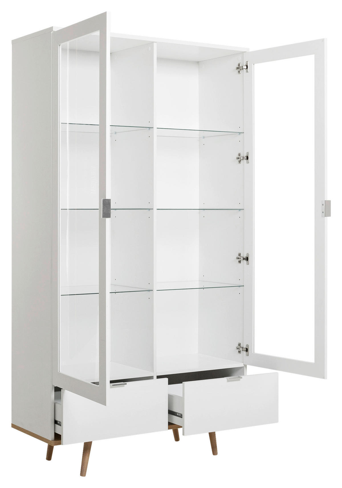 VITRIN fehér, tölgyfa  - alumínium színű/tölgyfa, Konventionell, faalapú anyag/Üveg (100/185/40cm) - MID.YOU