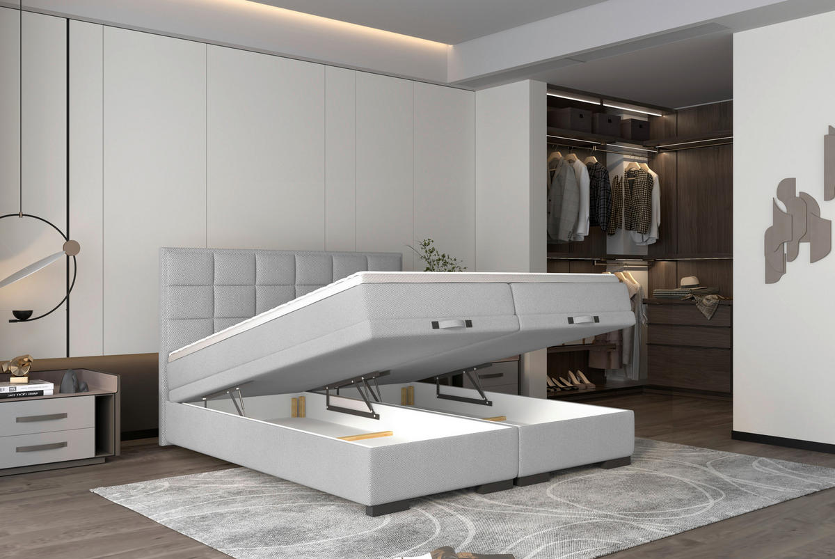 BOXSPRINGBETT 180/200 cm  in Hellgrau  - Hellgrau/Schwarz, Konventionell, Kunststoff/Textil (180/200cm) - home24