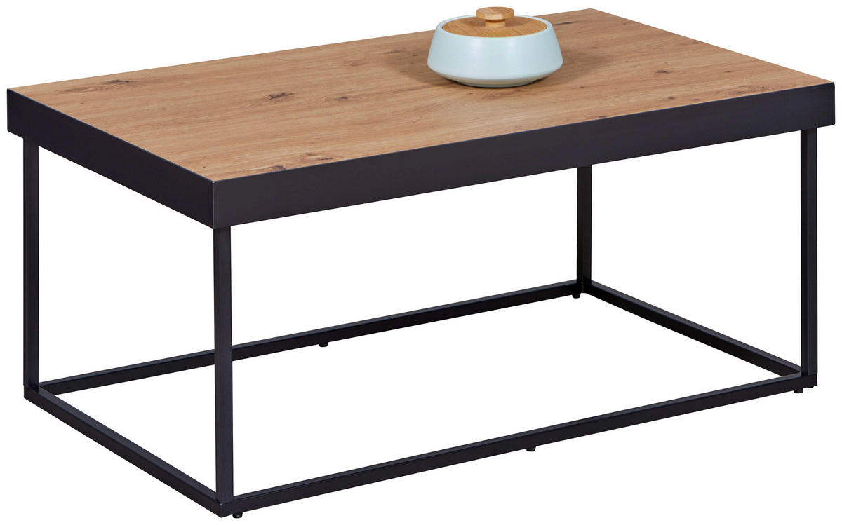 COUCHTISCH 90/55/40 cm rechteckig Eiche Artisan, Schwarz  - Schwarz/Eiche Artisan, Design, Holzwerkstoff/Metall (90/55/40cm) - Livetastic