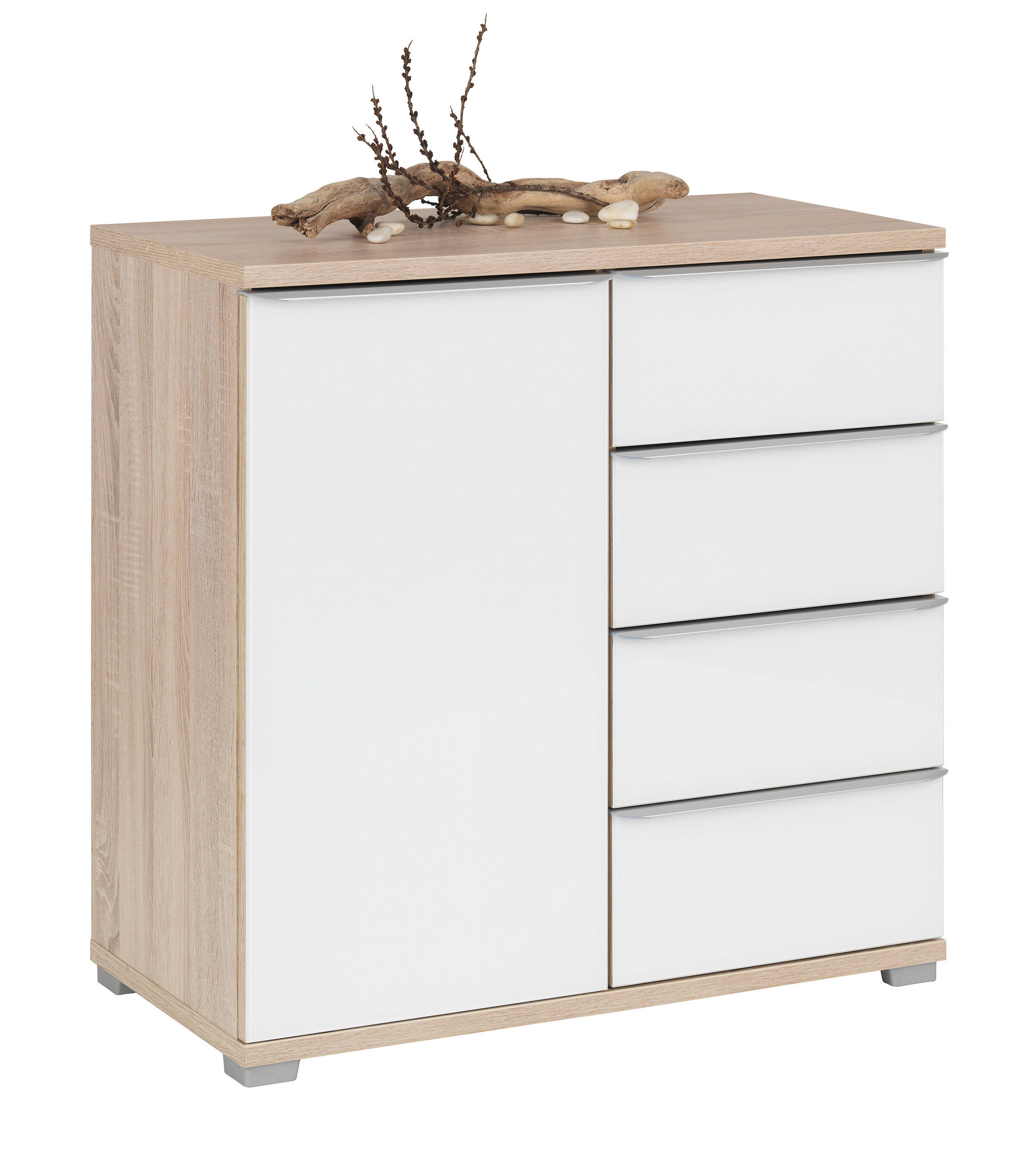 KOMMODE 80/80/40 cm  in Weiss, Sonoma Eiche  - Weiss/Alufarben, Design, Glas/Holzwerkstoff (80/80/40cm) - Moderano