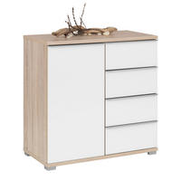KOMMODE 80/80/40 cm  in Weiss, Sonoma Eiche  - Weiss/Alufarben, Design, Glas/Holzwerkstoff (80/80/40cm) - Moderano