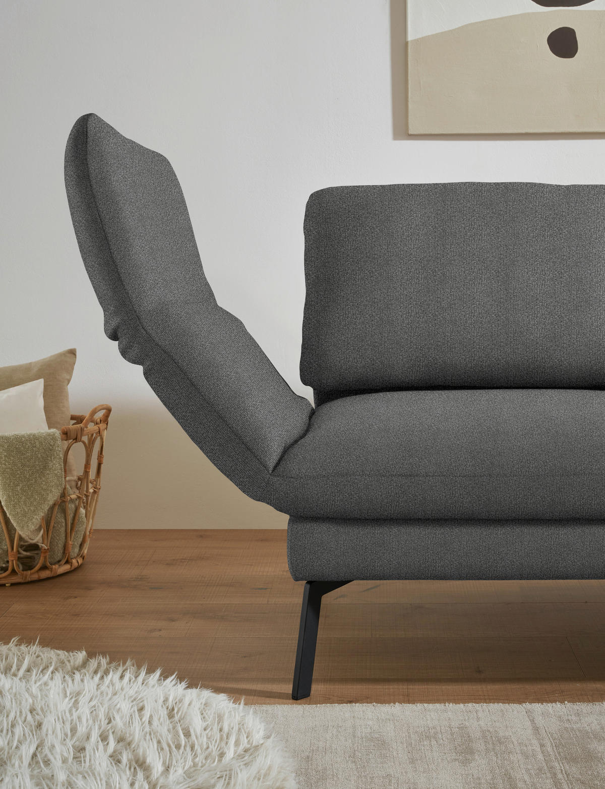 ECKSOFA  in Flachgewebe Dunkelgrau  255-365/175-224 cm  - Dunkelgrau/Schwarz, Design, Textil/Metall (255-365/175-224cm) - Dieter Knoll