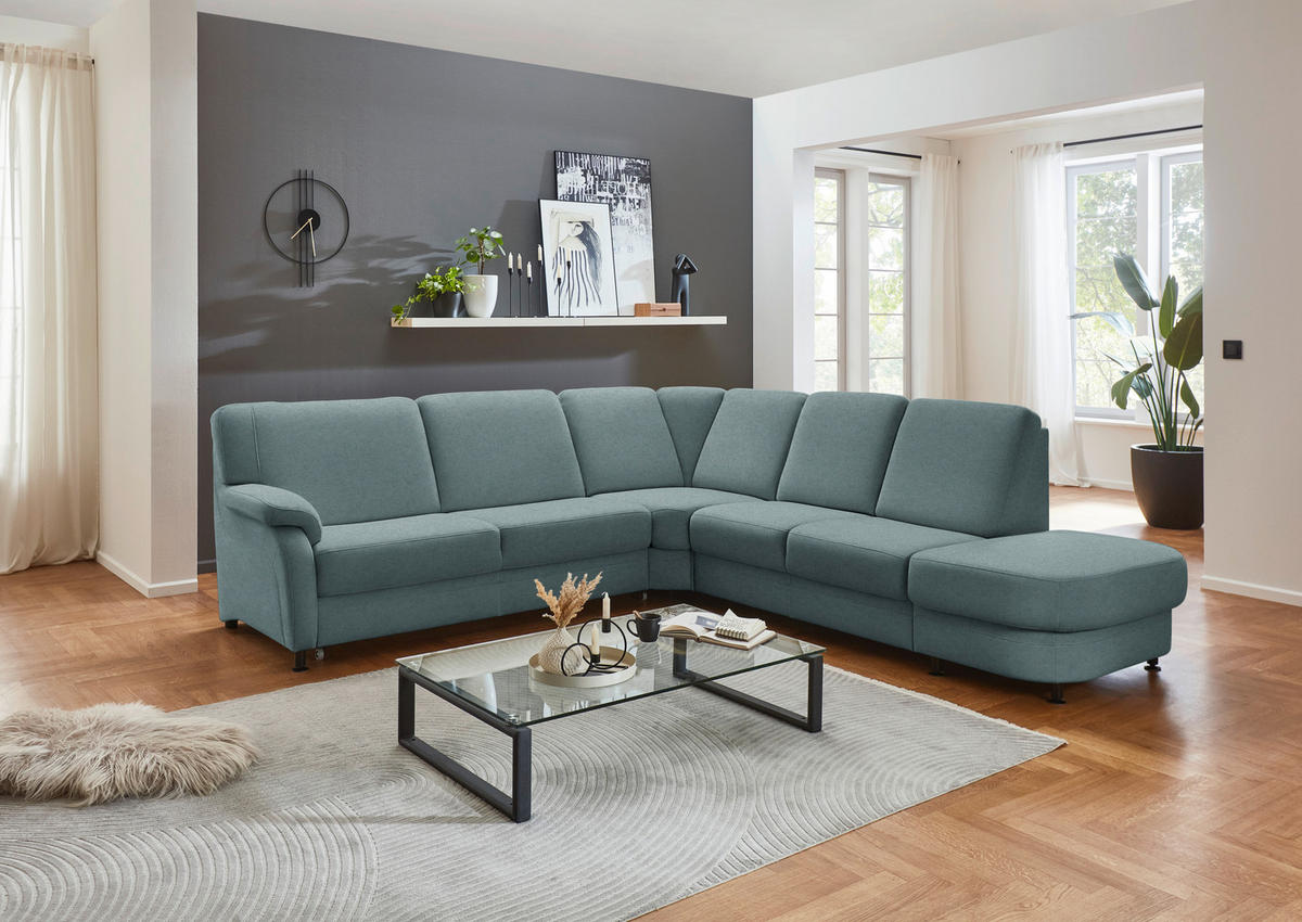 ECKSOFA Flachgewebe Blaugrau  - Blaugrau/Schwarz, Konventionell, Textil/Metall (269/287cm) - Beldomo System