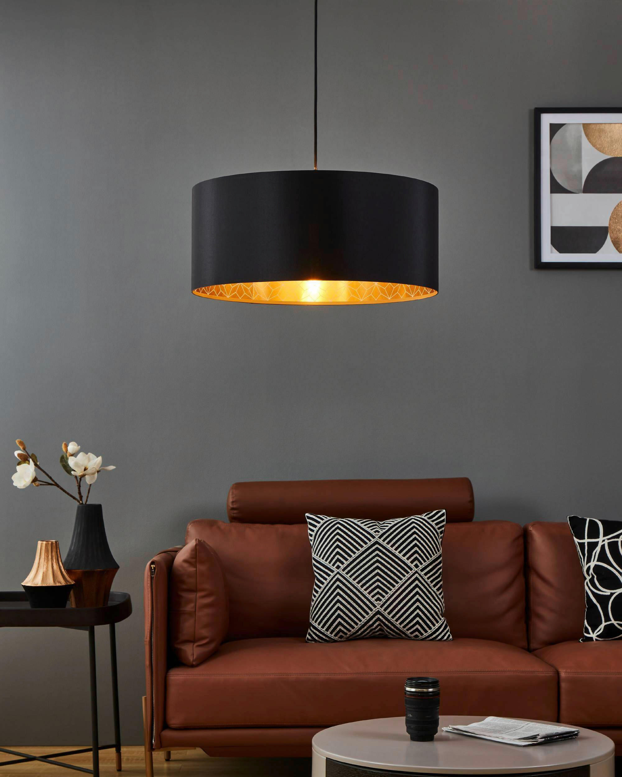 HÄNGELEUCHTE 53/110 cm  - Goldfarben/Schwarz, KONVENTIONELL, Textil/Metall (53/110cm) - Eglo