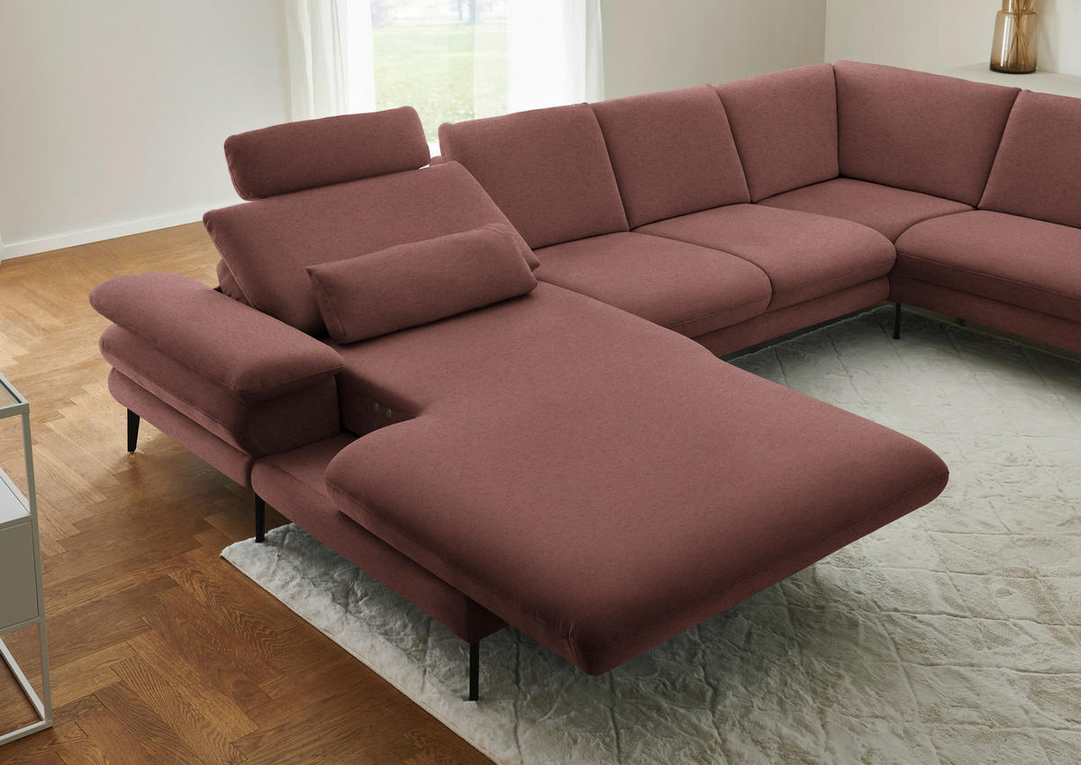 WOHNLANDSCHAFT Chenille, Flachgewebe Weinrot  - Weinrot/Schwarz, Design, Textil/Metall (180/344/208cm) - Dieter Knoll