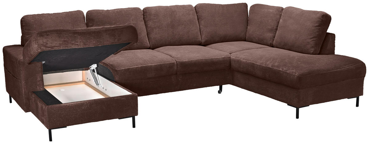 WOHNLANDSCHAFT Dunkelbraun Cord  - Dunkelbraun/Schwarz, KONVENTIONELL, Textil/Metall (148/303/197cm) - Carryhome