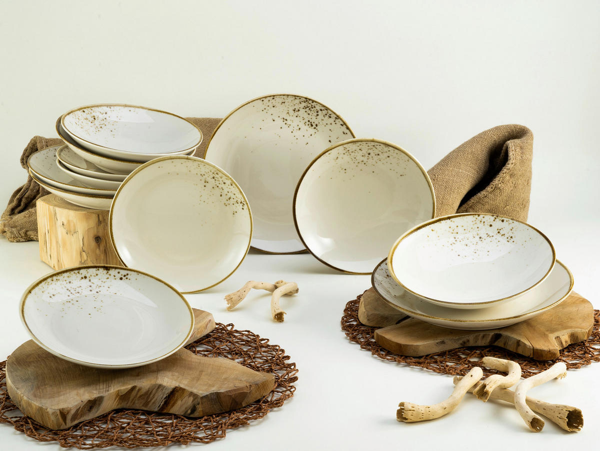 Tellerset Creme, Weiß Nature Collection Natural Living 12-teilig 4 Personen  - Creme/Weiß, Basics, Keramik - Creatable