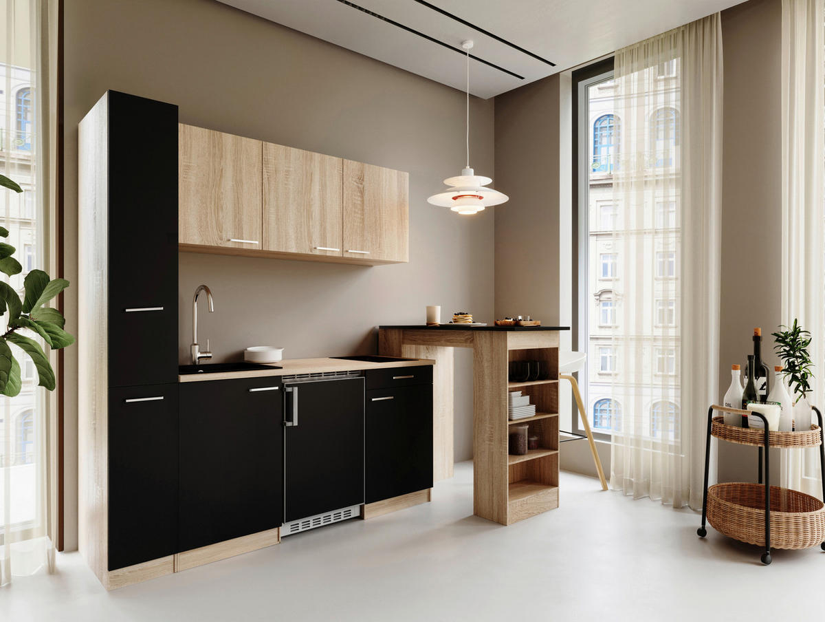 KUHINJSKI BLOK - črna/barve hrasta, Design, umetna masa/leseni material (180cm) - Respekta