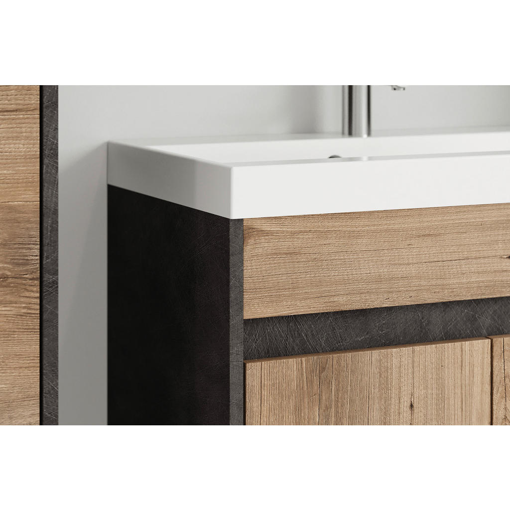 Thumbnail - P & B Badezimmer, Anthrazit, Kastanien, Holzwerkstoff, 4-teilig, 2 Fächer, 0 Schubladen, 90.2 cm, Fsc, hängend, Spiegel ...
