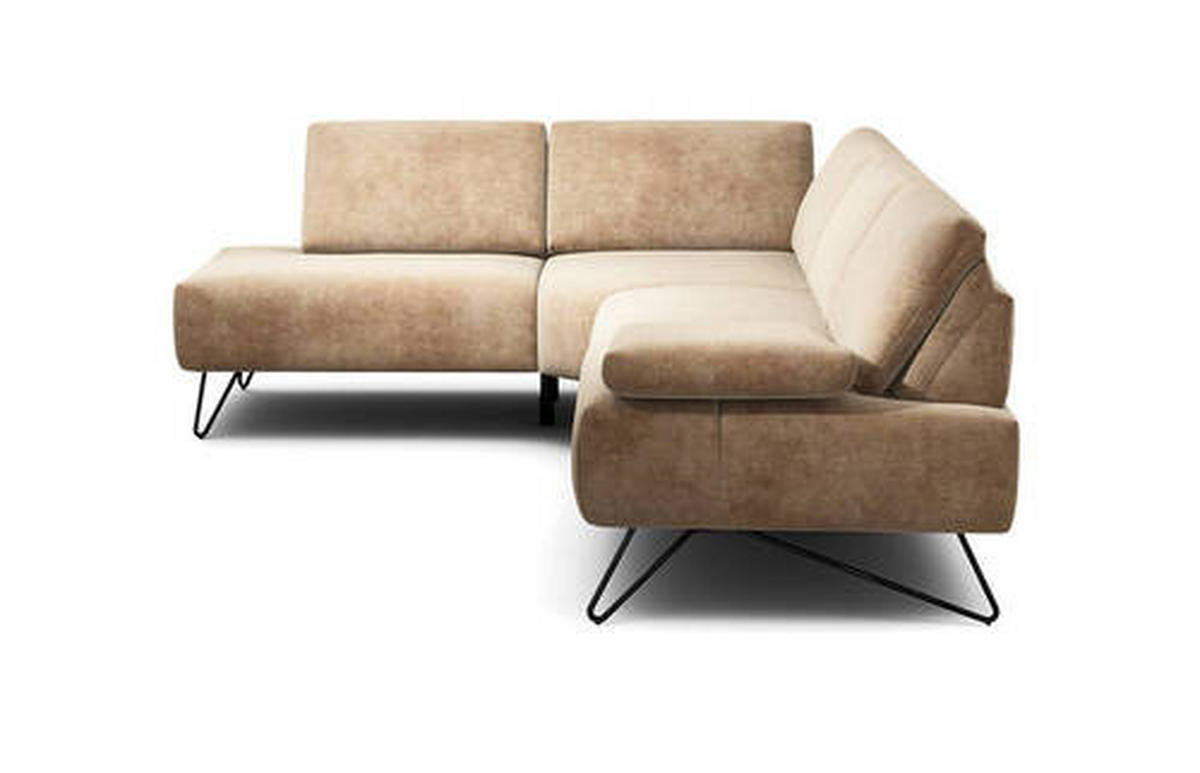 ECKSOFA in Samt Sandfarben  193/248-263 cm  - Sandfarben/Schwarz, Design, Textil/Metall (193/248-263cm) - SENSOO