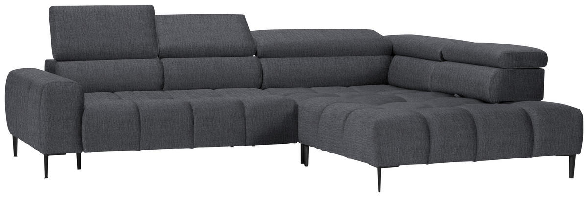 ECKSOFA Grau Samt, Webstoff  - Schwarz/Grau, Design, Textil/Metall (300/216cm) - Welnova
