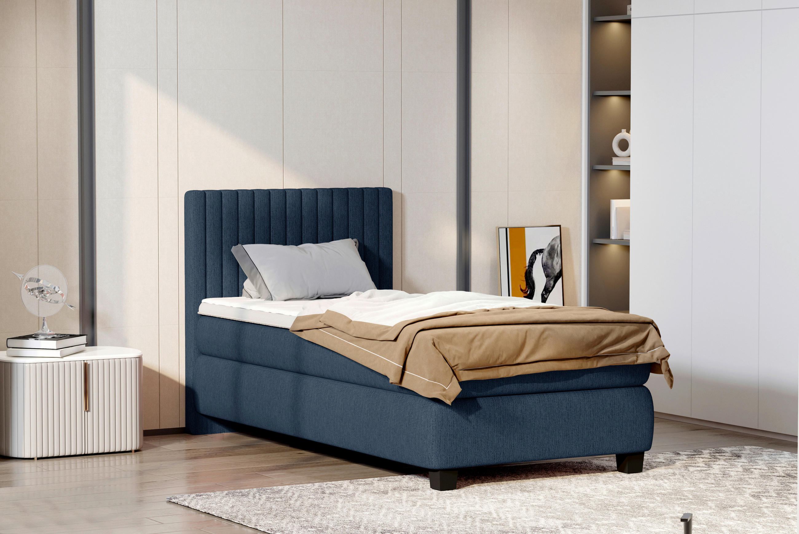 BOXSPRINGBETT 90/200 cm  in Dunkelblau  - Schwarz/Dunkelblau, Design, Holz/Holzwerkstoff (90/200cm) - Stylife