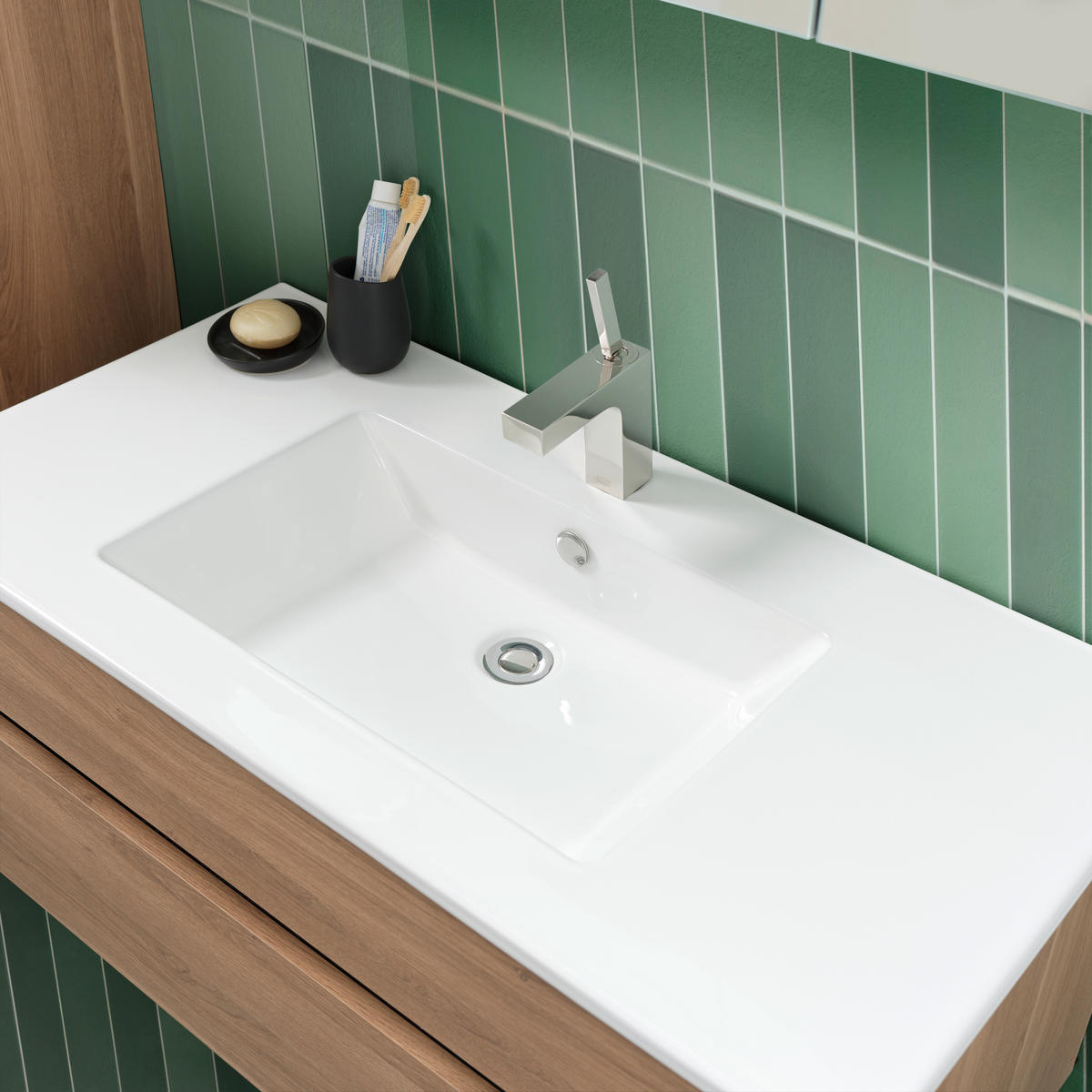 BADEZIMMER 3-teilig  in 102 cm  - Eiche dunkel/Weiss, Design, Glas/Keramik (102cm) - Novel