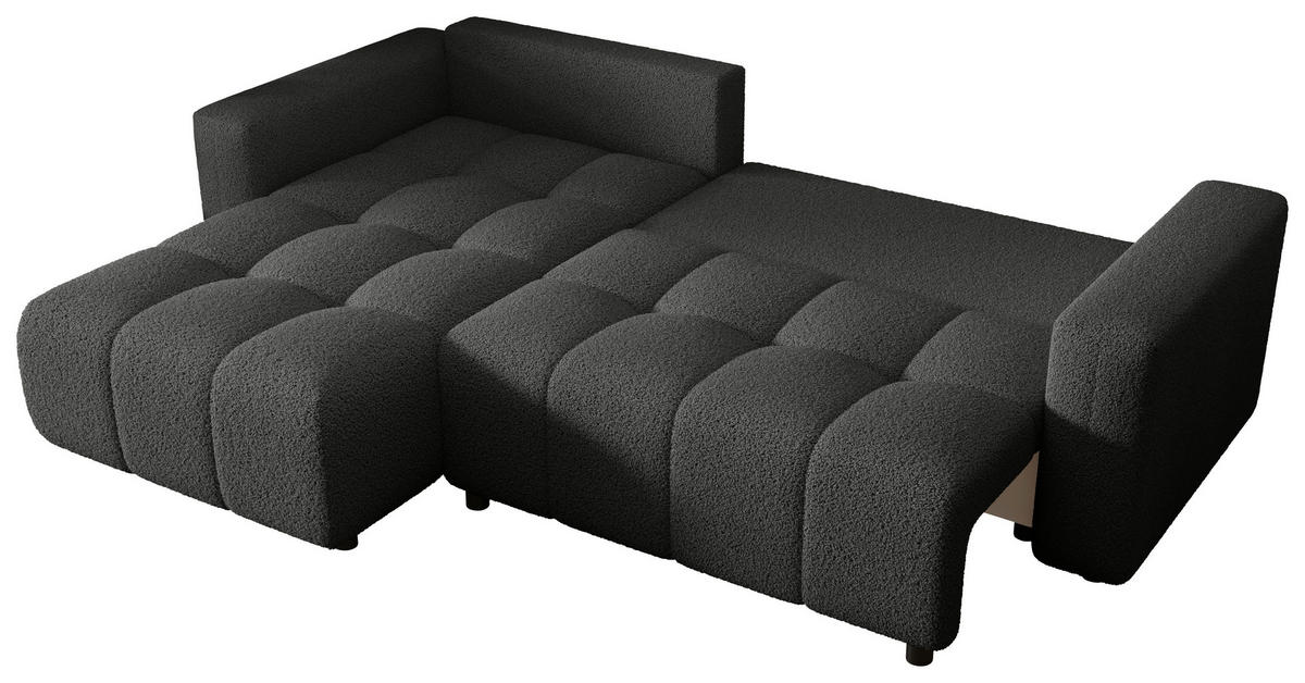 ECKSOFA Dunkelgrau Bouclé Zierkissen, Rückenkissen, Bettkasten, Schlaffunktion, Rücken echt, Liegefläche im Originalstoff  - Dunkelgrau/Schwarz, MODERN, Kunststoff/Textil (190/280cm) - Carryhome