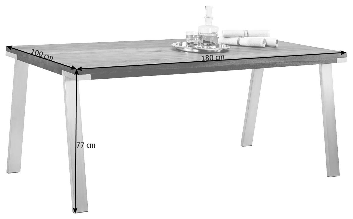 ESSTISCH in Holz, Metall 180/100/77 cm  - Edelstahlfarben/Nussbaumfarben, Design, Holz/Metall (180/100/77cm) - Bert Plantagie