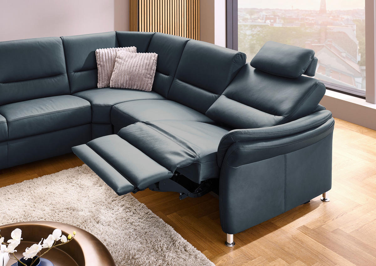 ECKSOFA Beldomo Premium Blaugrau Echtleder  - Blaugrau/Alufarben, KONVENTIONELL, Leder/Metall (262/262cm) - Beldomo Premium