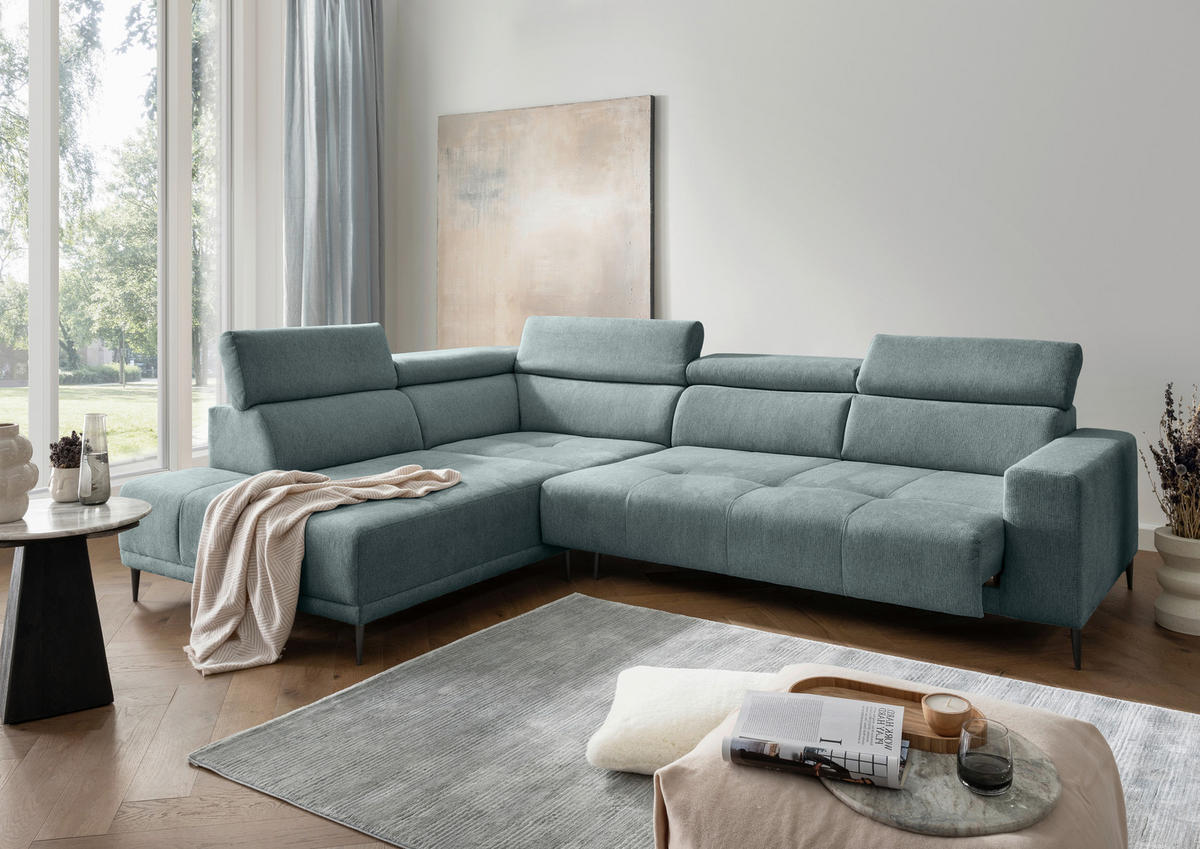 ECKSOFA Chenille Mintgrün  - Schwarz/Mintgrün, Konventionell, Textil/Metall (225/305cm) - Livetastic