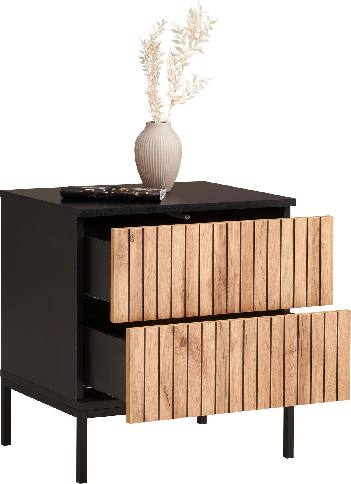 NACHTSCHRANK 51,5/56/38 cm  - Eiche Wotan/Schwarz, KONVENTIONELL, Holzwerkstoff (51,5/56/38cm) - Xora