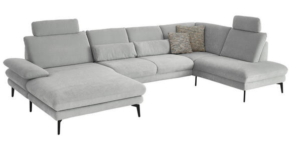 WOHNLANDSCHAFT in Chenille, Flachgewebe Silberfarben - Silberfarben/Schwarz, Design, Textil/Metall (180/344/208cm) - Dieter Knoll
