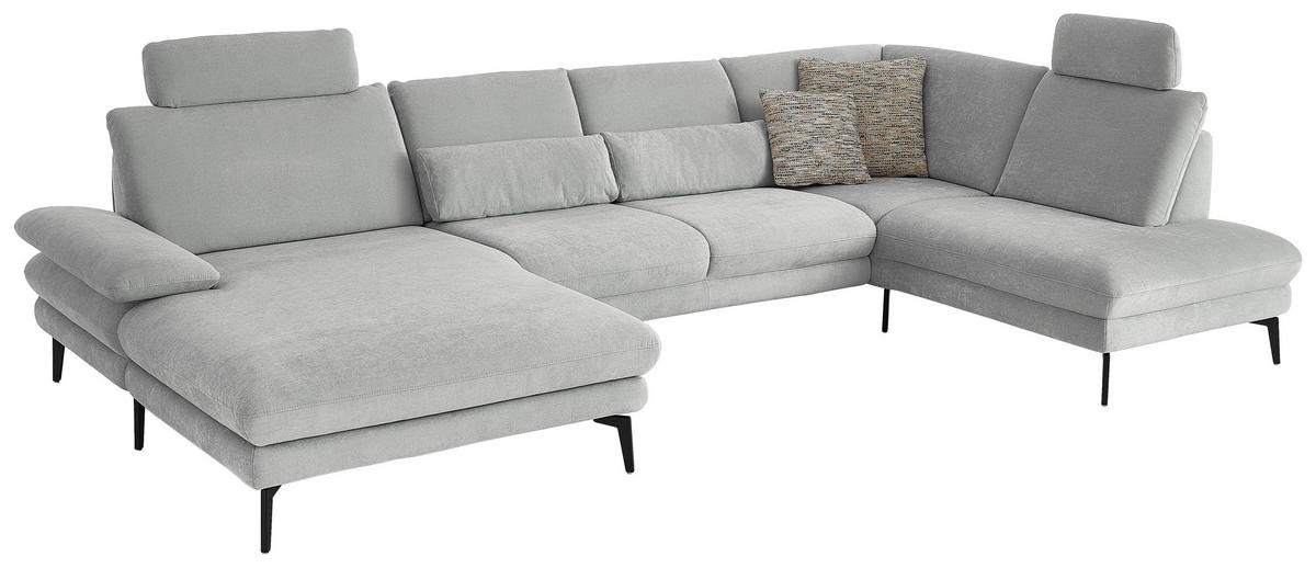 WOHNLANDSCHAFT in Chenille, Flachgewebe Silberfarben  - Silberfarben/Schwarz, Design, Textil/Metall (180/344/208cm) - Dieter Knoll