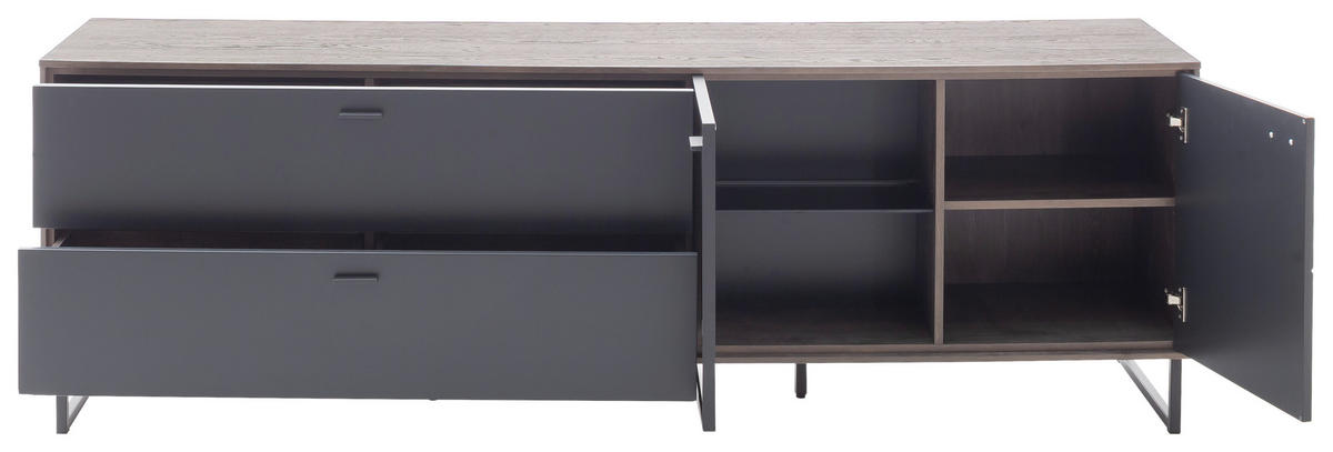 LOWBOARD  in 208/68/50 cm  - Eichefarben/Anthrazit, Design, Glas/Holz (208/68/50cm) - MID.YOU