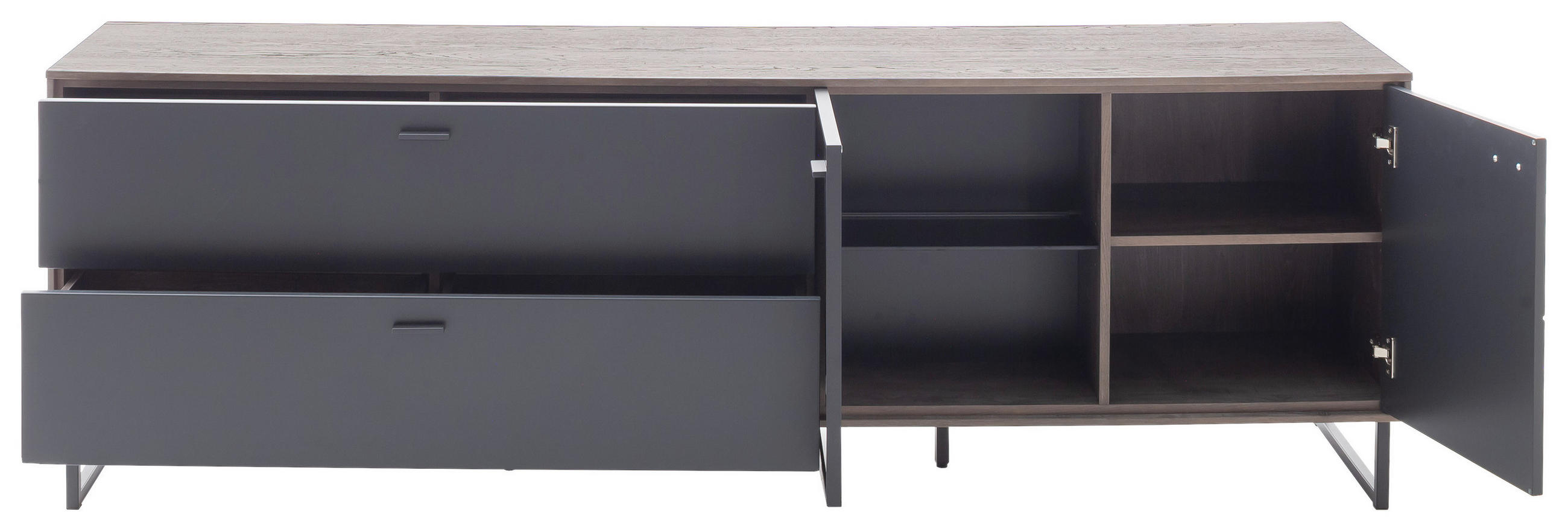 Thumbnail - Mid.you Lowboard, Schwarz, Eiche, Glas, Holzwerkstoff, Eiche, furniert, 2 Fächer, 2 Schubladen, 208x68x50 cm, Made in EU...