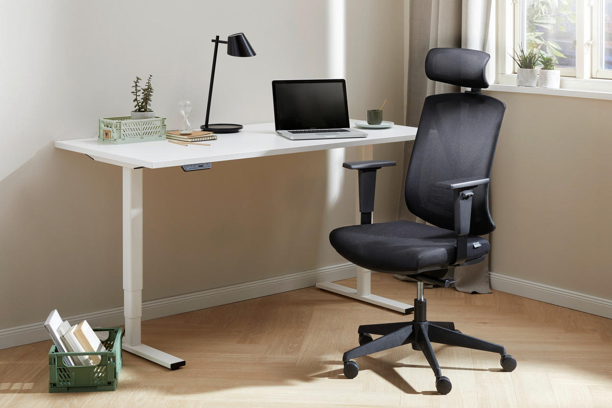 SCHREIBTISCH 160/80/56-124 cm  in Weiß  - Alufarben/Weiß, Design, Holzwerkstoff/Metall (160/80/56-124cm) - Voleo