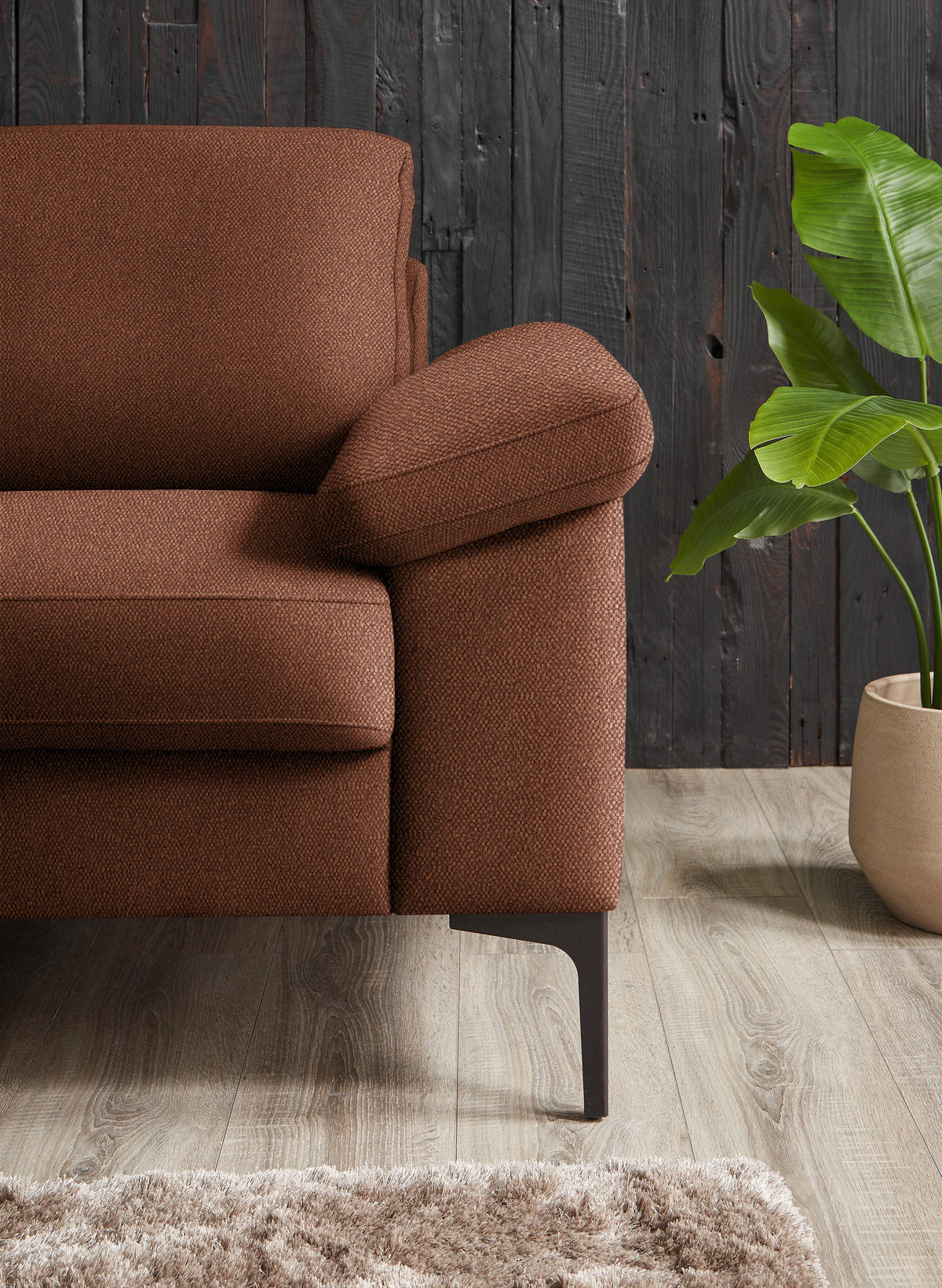 3-SITZER-SOFA in Flachgewebe Rostfarben  - Rostfarben/Schwarz, Design, Textil/Metall (226/89/97cm) - Pure Home Lifestyle