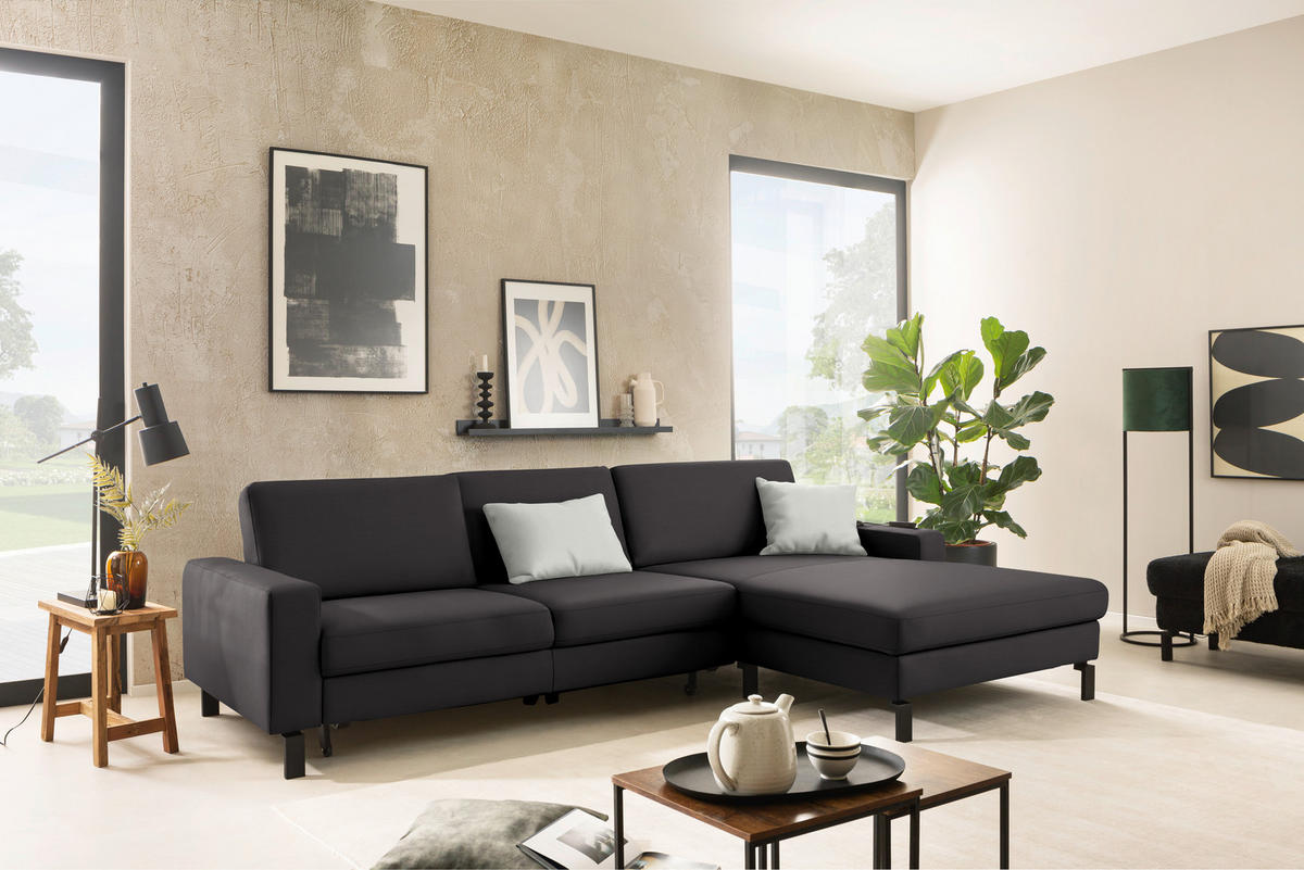 ECKSOFA Cord Dunkelbraun  - Dunkelbraun/Schwarz, Design, Textil/Metall (298/185cm) - Pure Home Lifestyle