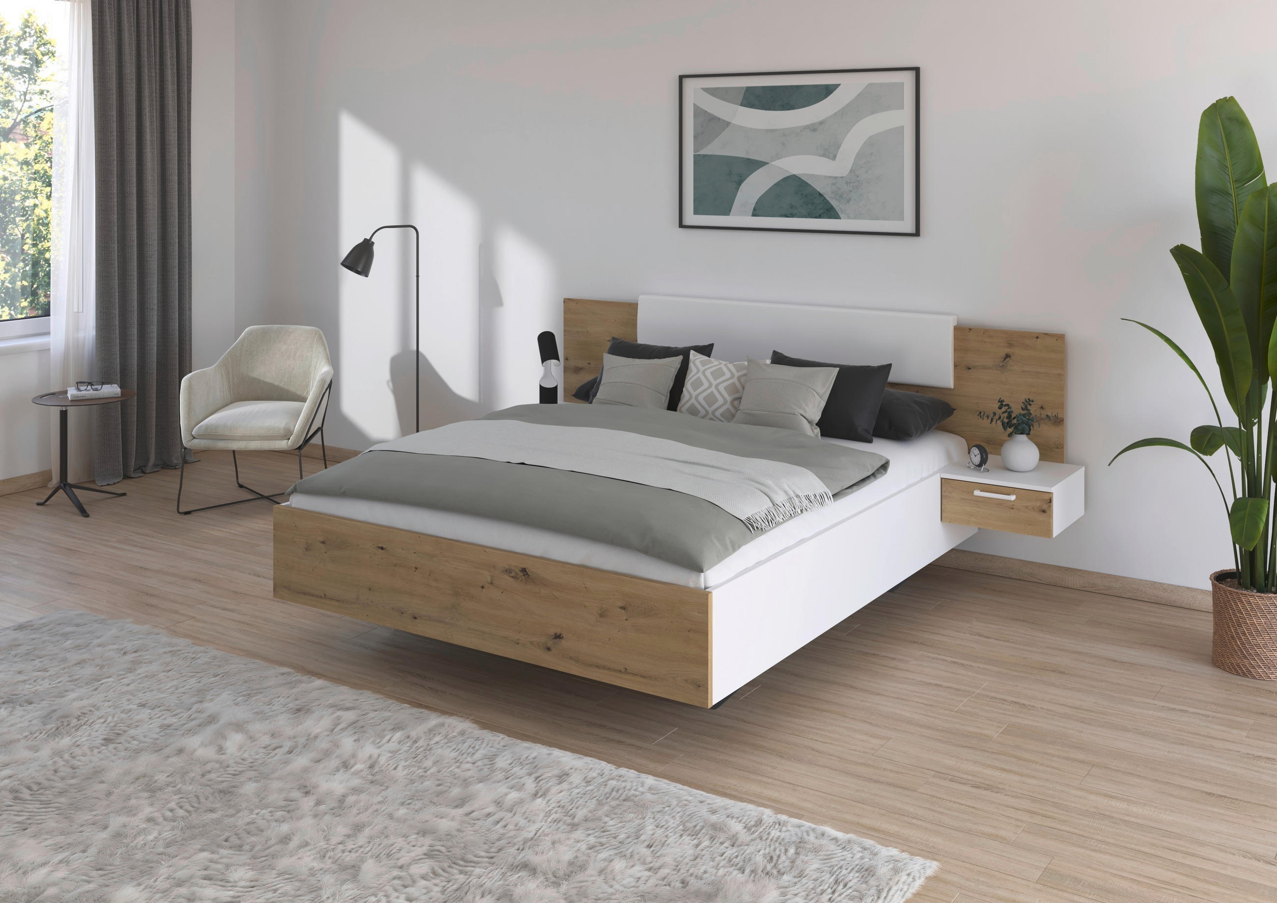BETTANLAGE - Weiß/Eiche Artisan, MODERN (160/200cm) - Rauch Möbel