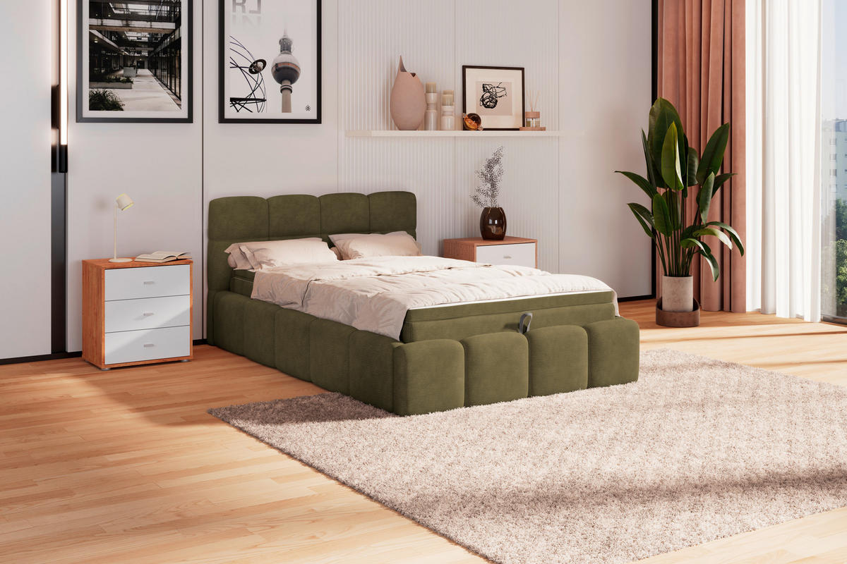 POLSTERBETT 140/200 cm,  in Grün, Matratze, Bettkasten, H3 = fest  - Schwarz/Grün, Trend, Kunststoff/Textil (140/200cm)