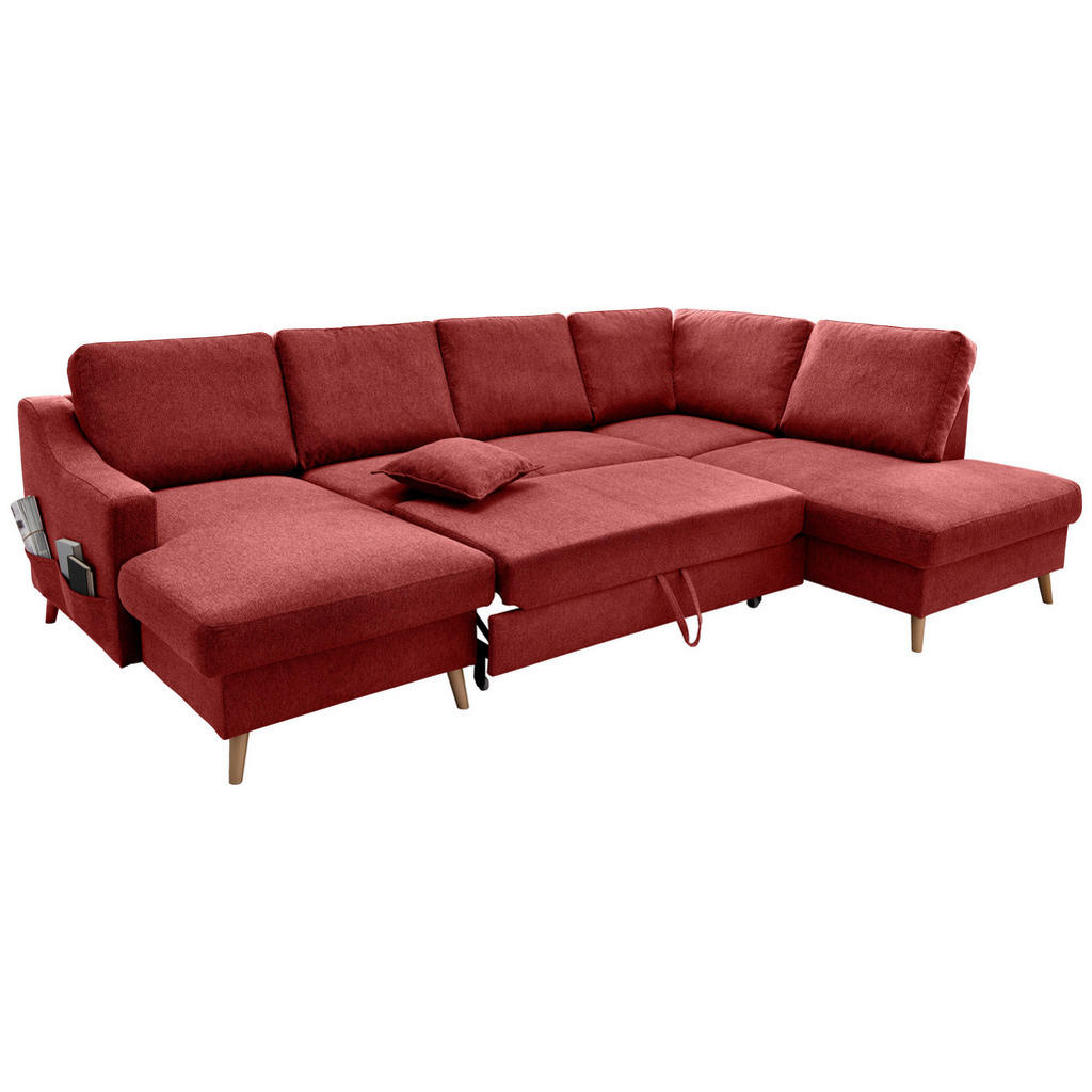 Thumbnail - Livetastic Wohnlandschaft Valentina, Rot, Textil, Buche, Uni, 6-Sitzer, Füllung: Schaumstoff, U-Form, 301x200 cm, Made i...