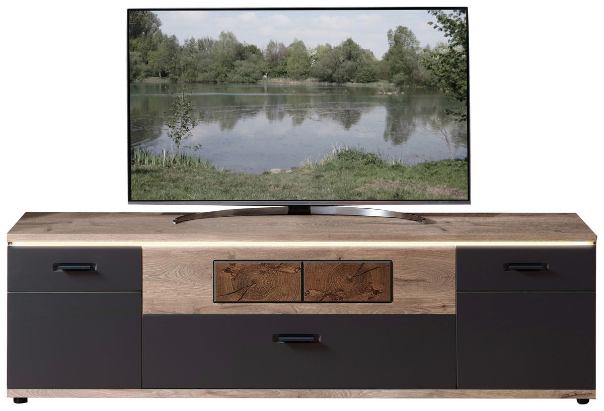 TV-ELEMENT Graphitfarben, Eichefarben  200/61/47 cm  - Eichefarben/Graphitfarben, Modern, Holzwerkstoff/Kunststoff (200/61/47cm) - Stylife
