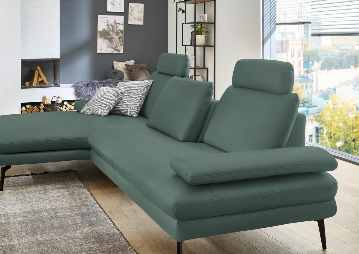 ECKSOFA in Echtleder Opal  - Opal/Schwarz, Design, Leder/Metall (180/310cm) - Dieter Knoll